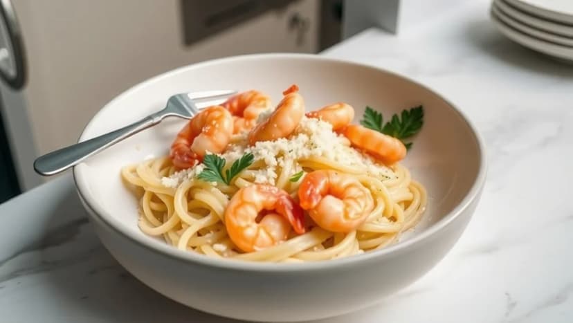 Krämig pasta med räkor och parmesan