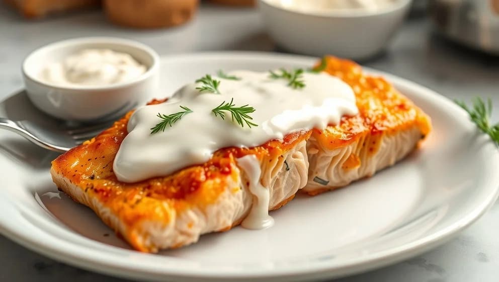 Lax i ugn med crème fraiche och grädde