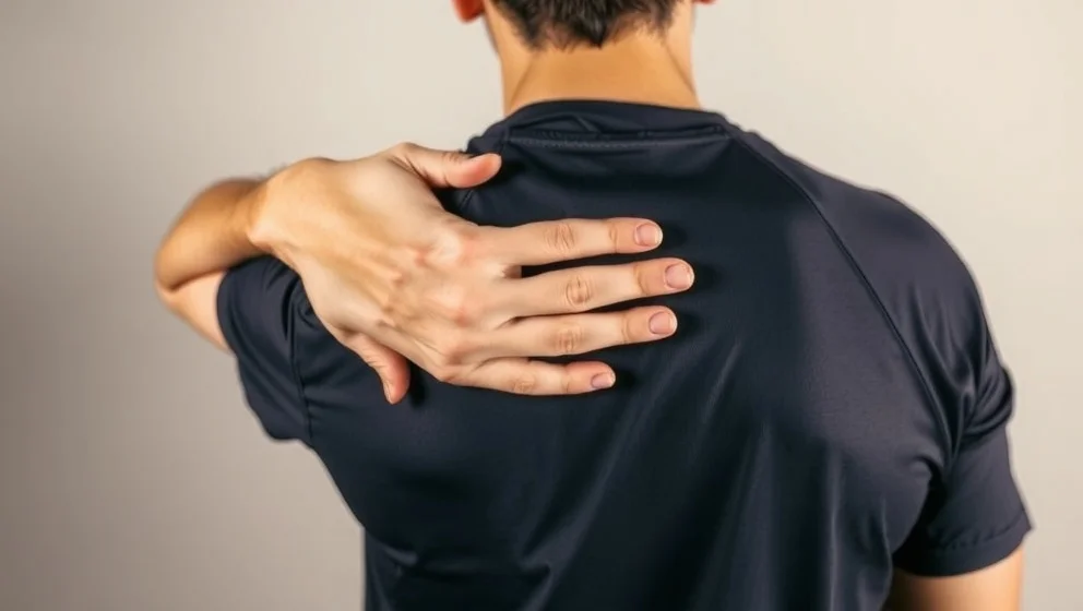 Ont på en punkt vid skulderbladet